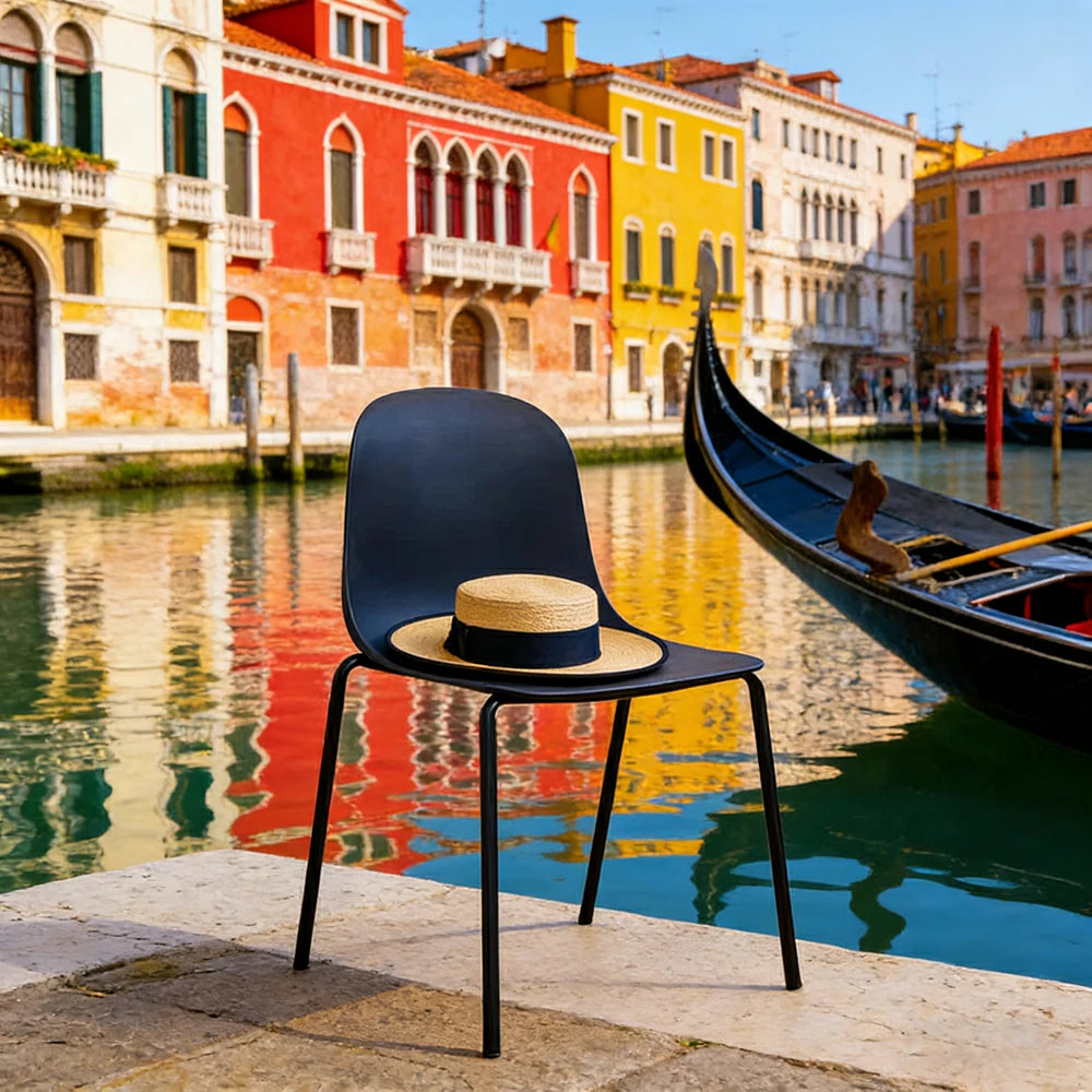 LIVARA Modern Minimalist Dining Chair - Ergonomic PP Seat with Sturdy Metal Legs, Lightweight & Stackable Design - Black