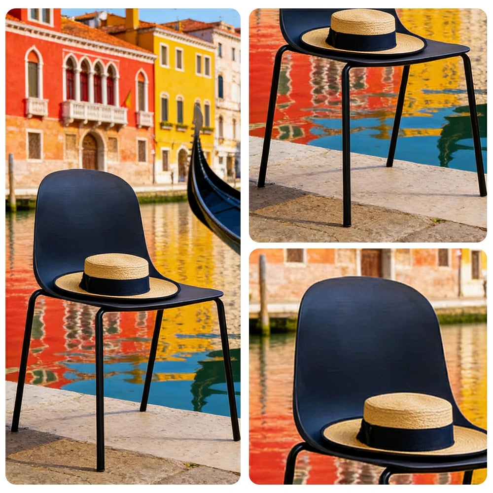 LIVARA Modern Minimalist Dining Chair - Ergonomic PP Seat with Sturdy Metal Legs, Lightweight & Stackable Design - Black