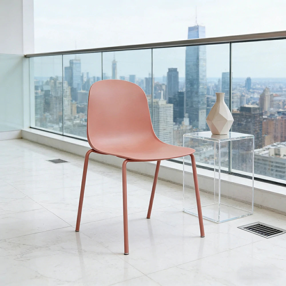 LIVARA Modern Minimalist Dining Chair - Ergonomic PP Seat with Sturdy Metal Legs, Lightweight & Stackable Design - Red