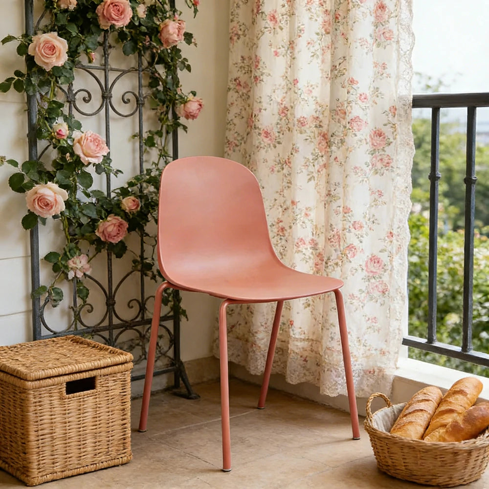 LIVARA Modern Minimalist Dining Chair - Ergonomic PP Seat with Sturdy Metal Legs, Lightweight & Stackable Design - Red