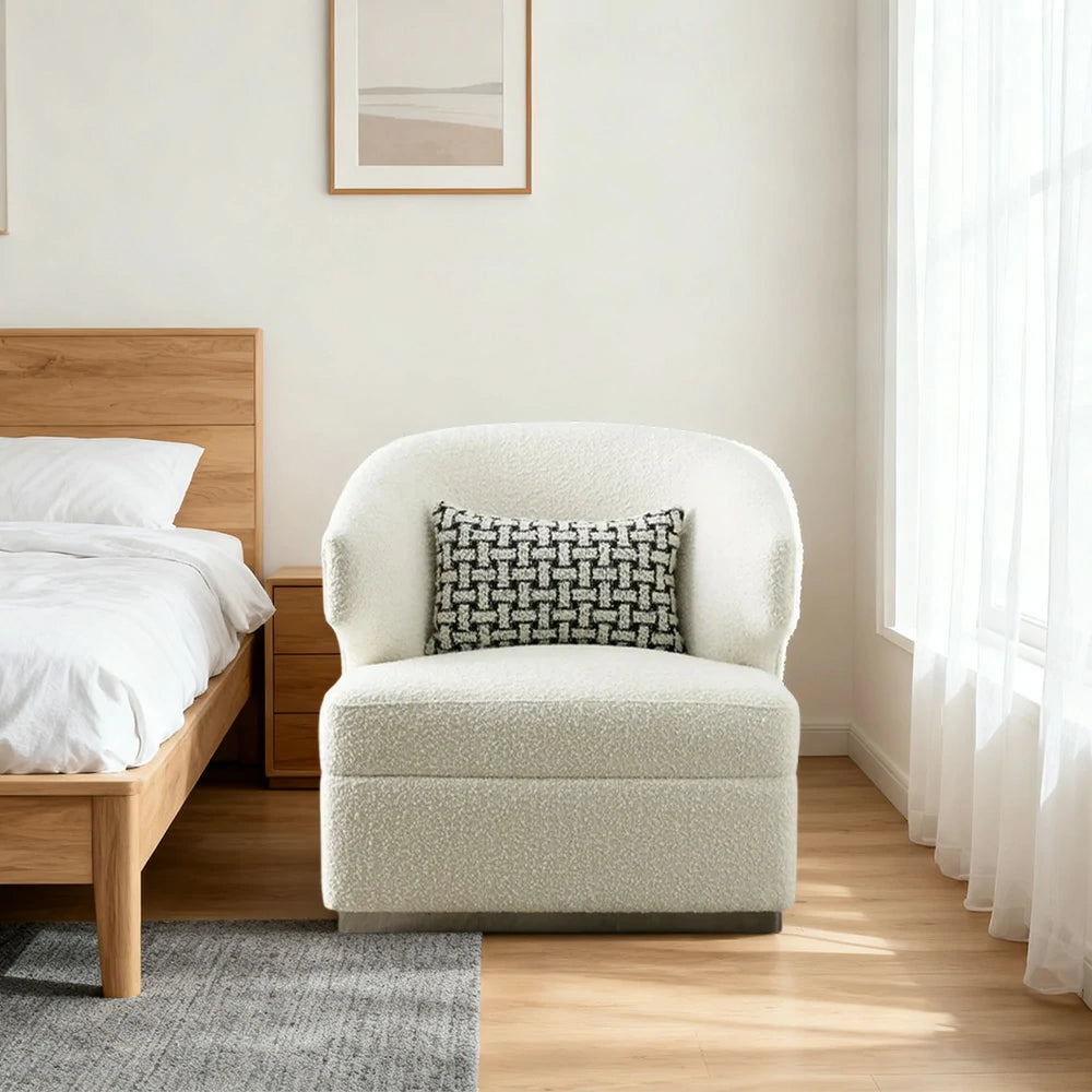 LIVARA Lounge Chair High-Density Foam Cushioning Russian Larch Wood Frame Breathable Upholstery - White