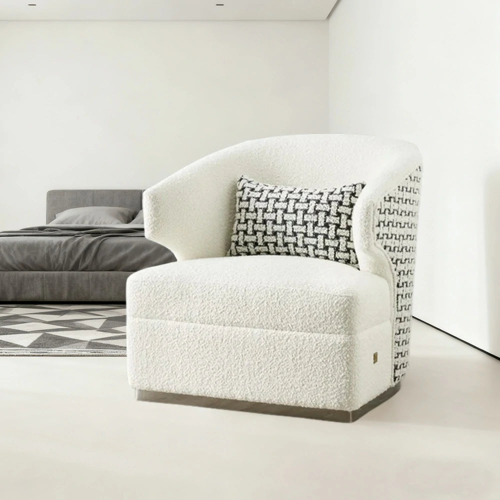 LIVARA Lounge Chair High-Density Foam Cushioning Russian Larch Wood Frame Breathable Upholstery - White