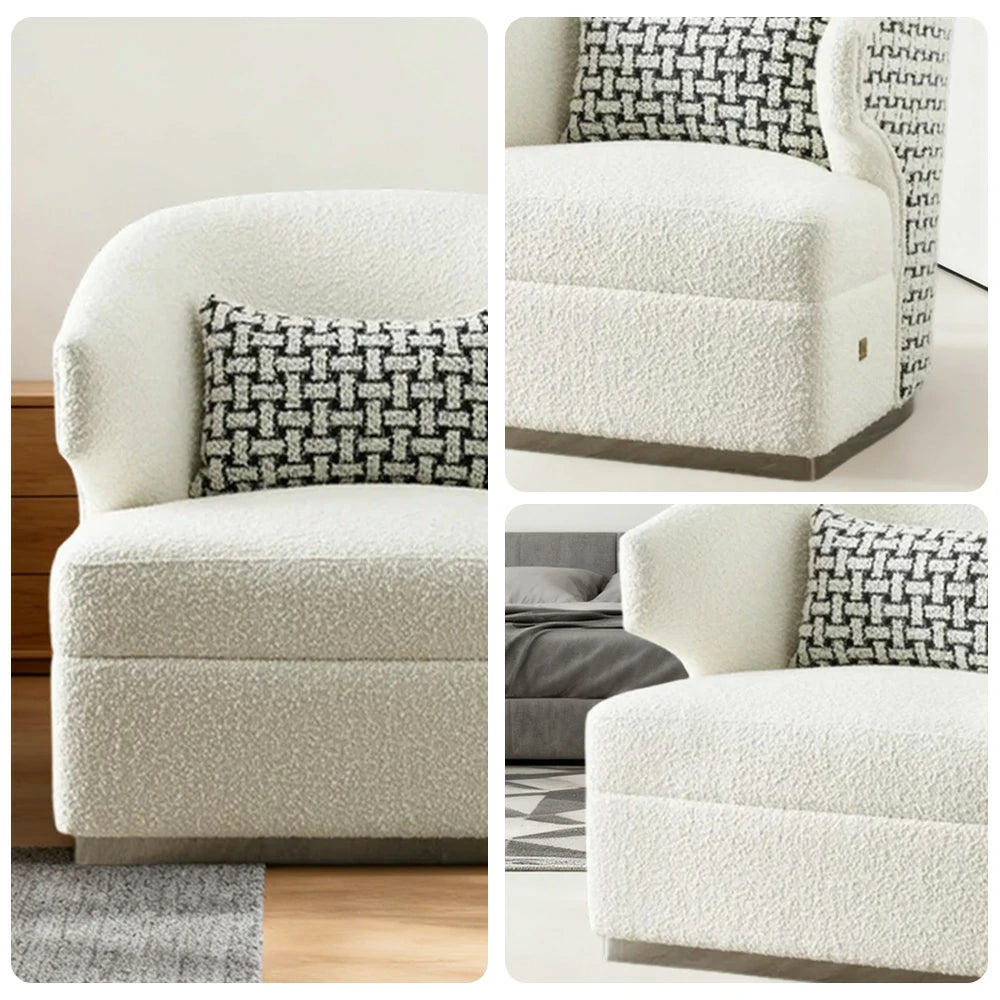 LIVARA Lounge Chair High-Density Foam Cushioning Russian Larch Wood Frame Breathable Upholstery - White