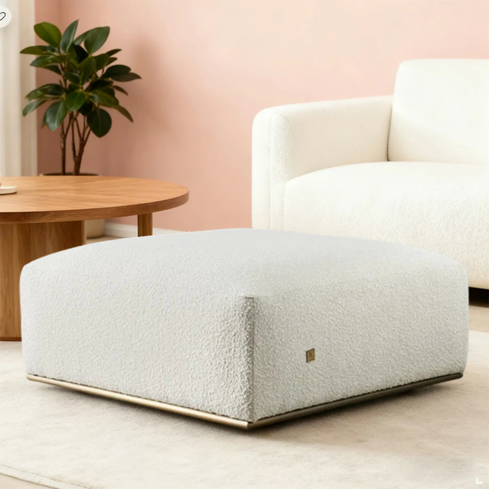 LIVARA Ottoman High-Density Foam Cushioning Russian Larch Wood Frame Breathable Upholstery - White