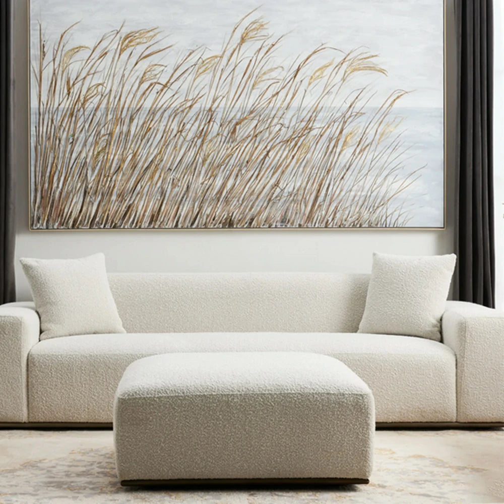 LIVARA Ottoman High-Density Foam Cushioning Russian Larch Wood Frame Breathable Upholstery - White