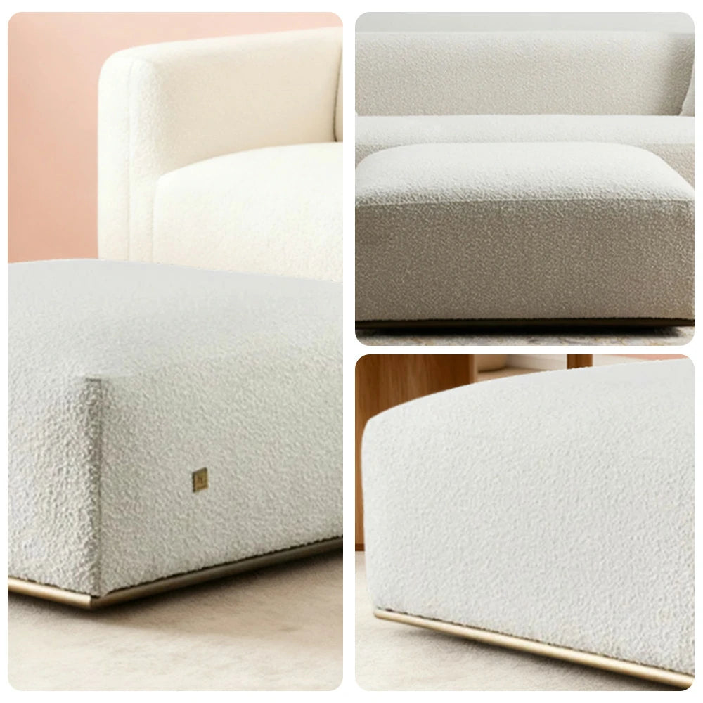LIVARA Ottoman High-Density Foam Cushioning Russian Larch Wood Frame Breathable Upholstery - White