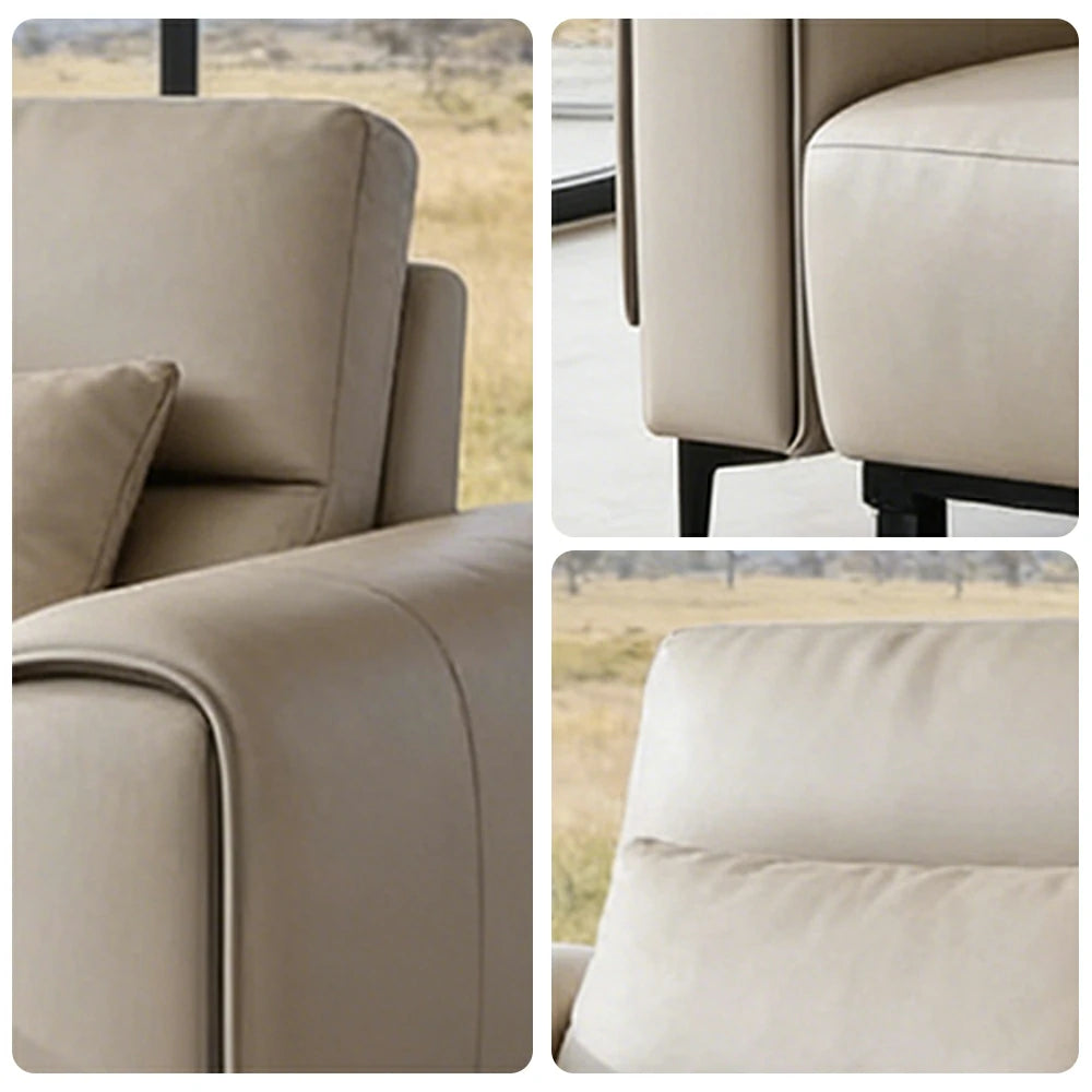 LIVARA Electric Recliner Sofa Wide-Angle Adjustment Top-Grain Leather Dual-Layer Comfort Cushion - Beige