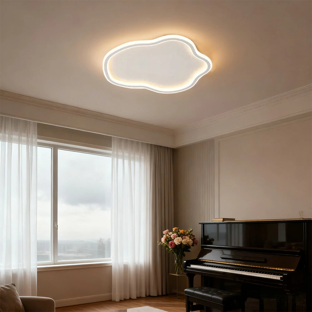 LIVARA Cloud-Shaped LED Ceiling Light 58cm 53W - Three-Color Dimmable Flush Mount Lamp, 360° Illumination, Iron & Aluminum Frame with Silicone Shade - White