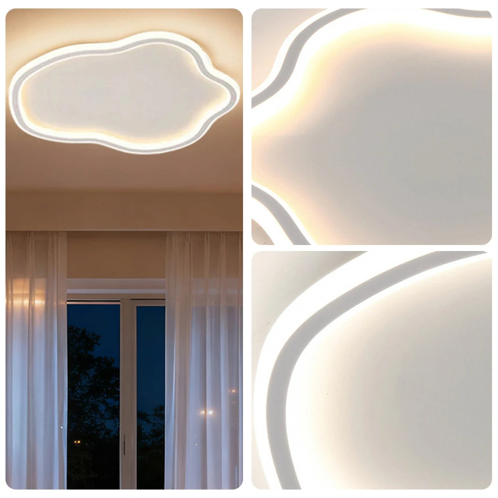 LIVARA Cloud-Shaped LED Ceiling Light 58cm 53W - Three-Color Dimmable Flush Mount Lamp, 360° Illumination, Iron & Aluminum Frame with Silicone Shade - White