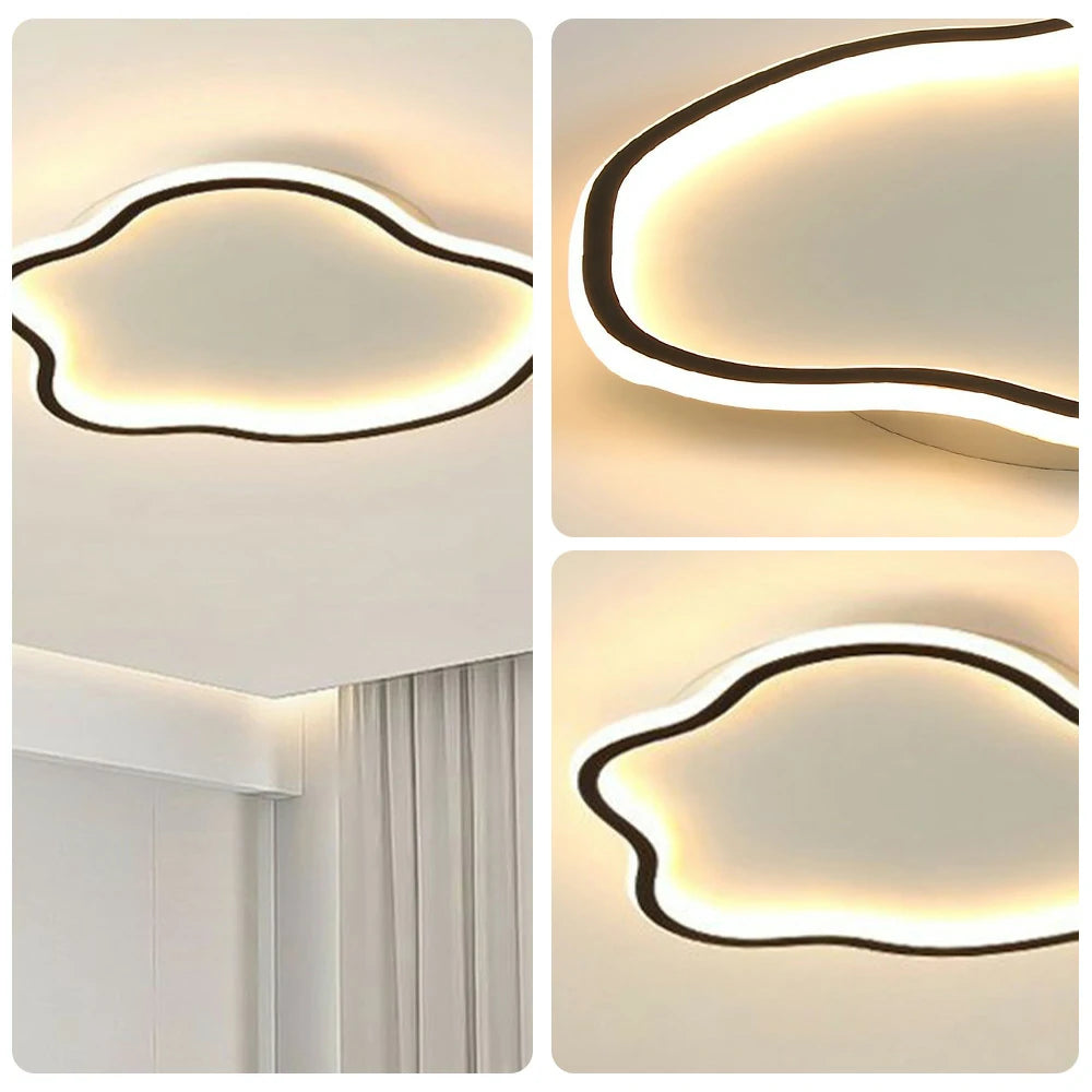 LIVARA Cloud-Shaped LED Ceiling Light 58cm 53W - Three-Color Dimmable Flush Mount Lamp, 360° Illumination, Iron & Aluminum Frame with Silicone Shade - Black
