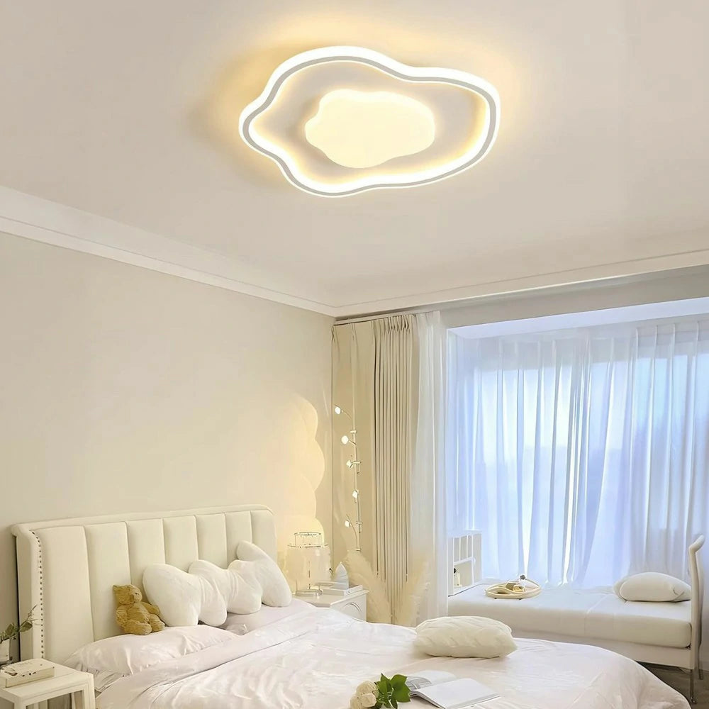 LIVARA Cloud-in-Cloud LED Ceiling Light 58cm 42W Three-Color Dimmable Flush Mount Lamp All-Directional Illumination Iron & PS Frame with Soft Light Diffuser - White