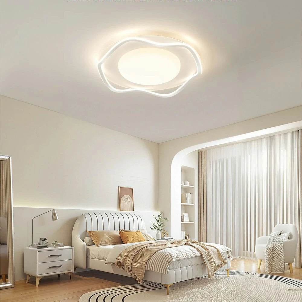 LIVARA Wave LED Ceiling Light 50cm 42W Three-Color Dimmable All-Directional Illumination Iron & Silicone Frame Modern Flush Mount Lamp - White