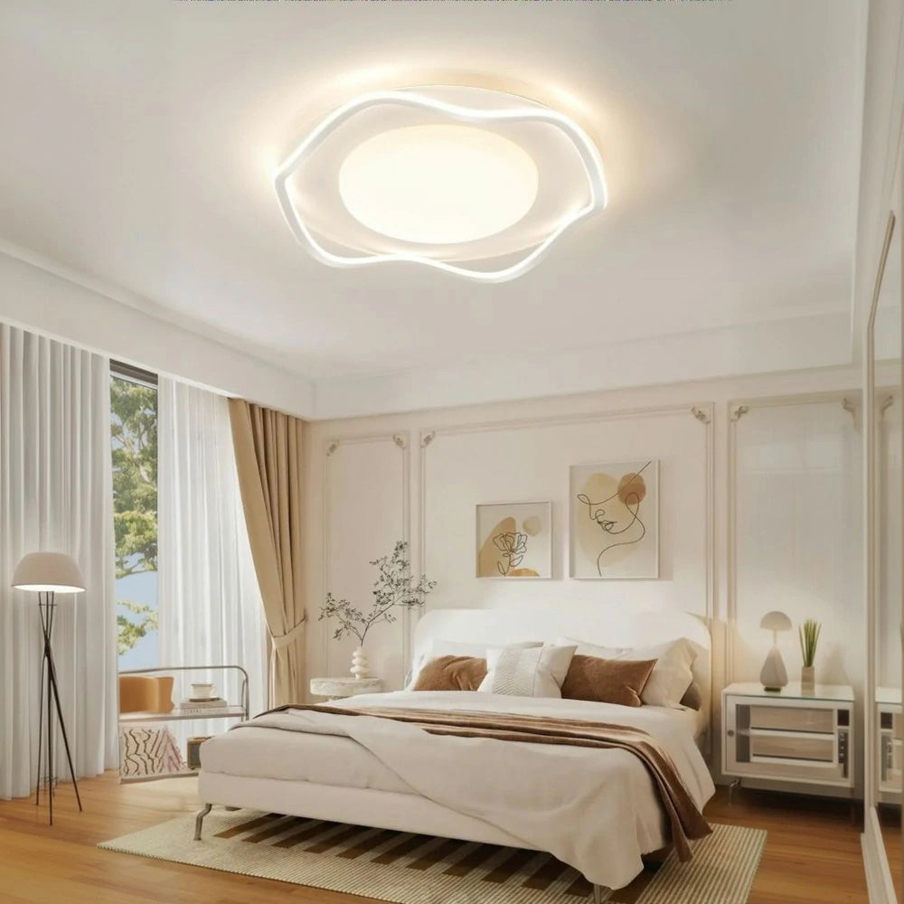 LIVARA Wave LED Ceiling Light 50cm 42W Three-Color Dimmable All-Directional Illumination Iron & Silicone Frame Modern Flush Mount Lamp - White