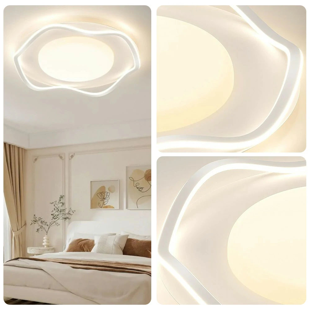 LIVARA Wave LED Ceiling Light 50cm 42W Three-Color Dimmable All-Directional Illumination Iron & Silicone Frame Modern Flush Mount Lamp - White