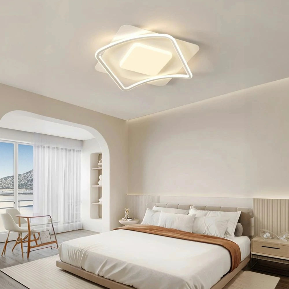 LIVARA SquareFlow LED Ceiling Light 50cm 42W Three-Color Dimmable All-Directional Illumination Iron & Acrylic Frame Modern Flush Mount Lamp - White