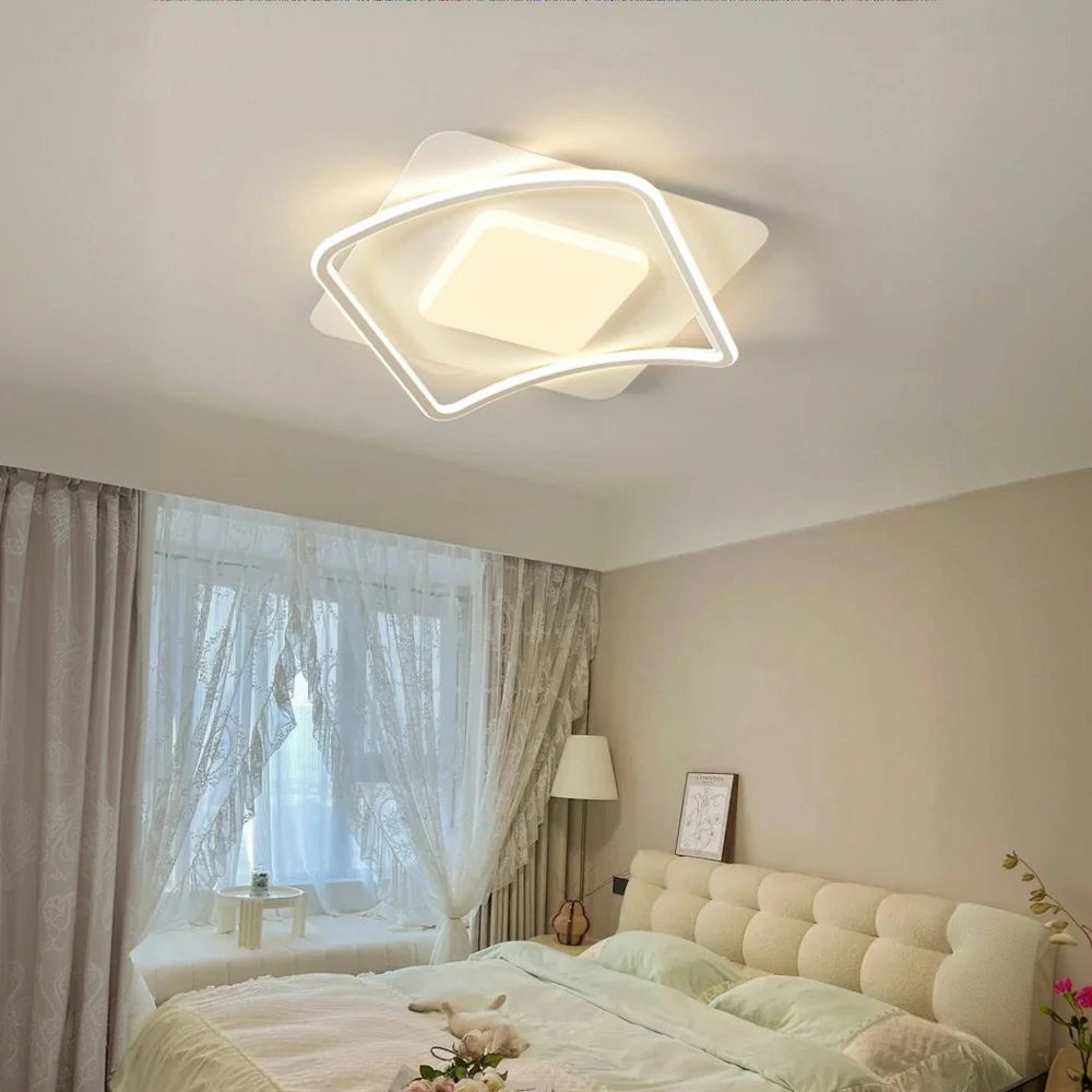 LIVARA SquareFlow LED Ceiling Light 50cm 42W Three-Color Dimmable All-Directional Illumination Iron & Acrylic Frame Modern Flush Mount Lamp - White