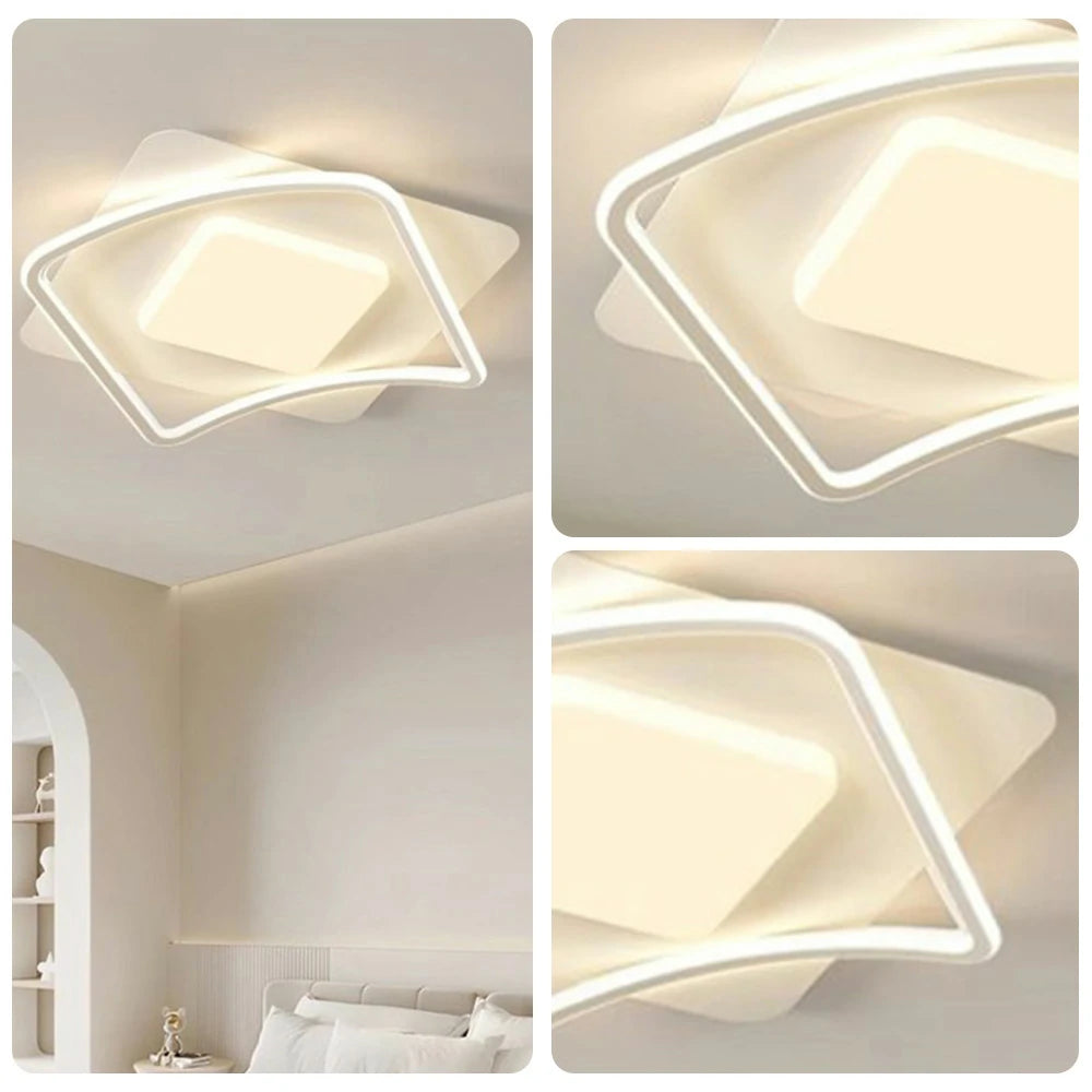 LIVARA SquareFlow LED Ceiling Light 50cm 42W Three-Color Dimmable All-Directional Illumination Iron & Acrylic Frame Modern Flush Mount Lamp - White
