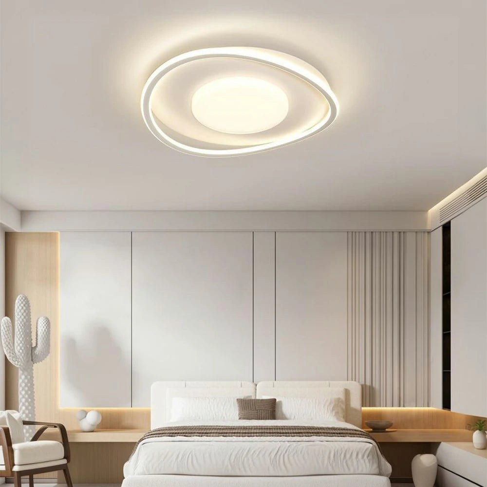LIVARA OvalGlow LED Ceiling Light 50cm 40W Three-Color Dimmable All-Directional Illumination Iron & Acrylic Frame Modern Flush Mount Lamp - White