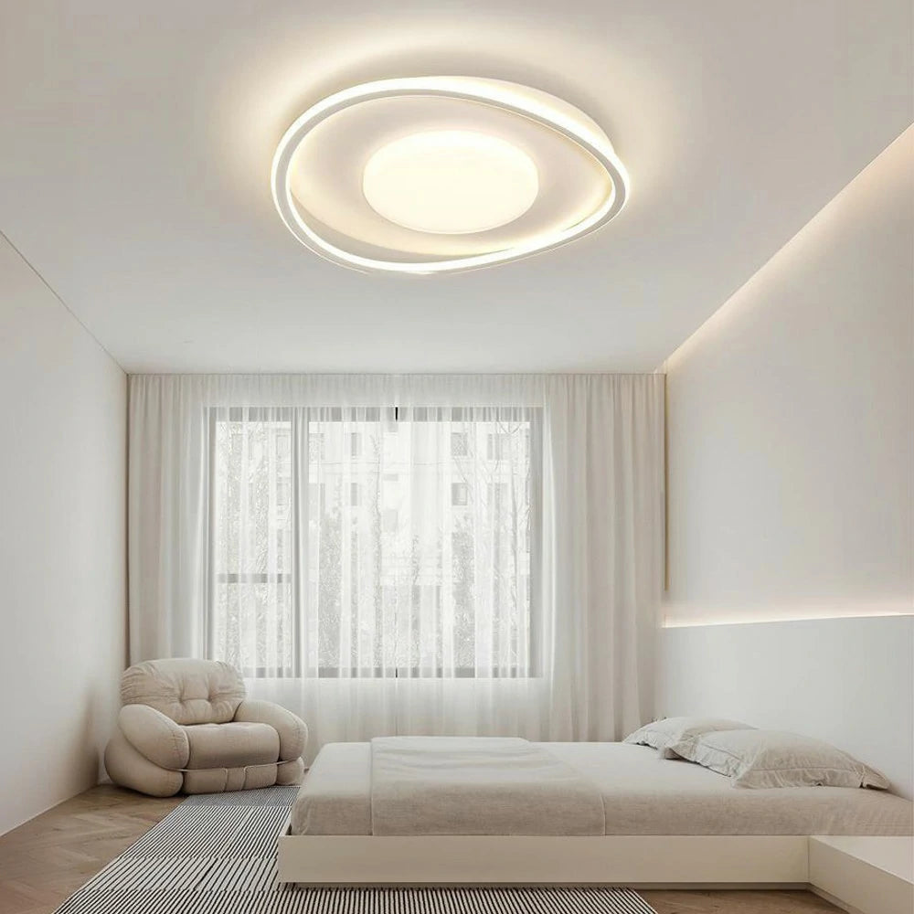 LIVARA OvalGlow LED Ceiling Light 50cm 40W Three-Color Dimmable All-Directional Illumination Iron & Acrylic Frame Modern Flush Mount Lamp - White