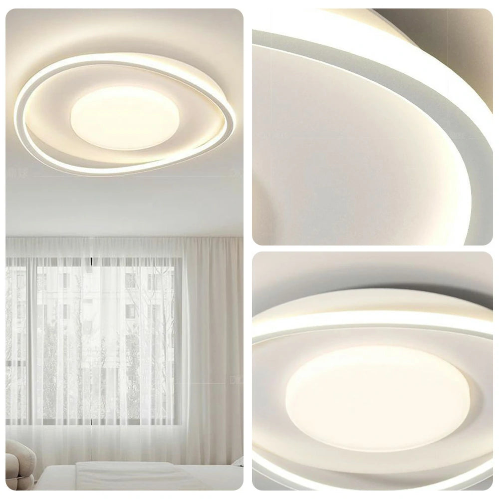 LIVARA OvalGlow LED Ceiling Light 50cm 40W Three-Color Dimmable All-Directional Illumination Iron & Acrylic Frame Modern Flush Mount Lamp - White