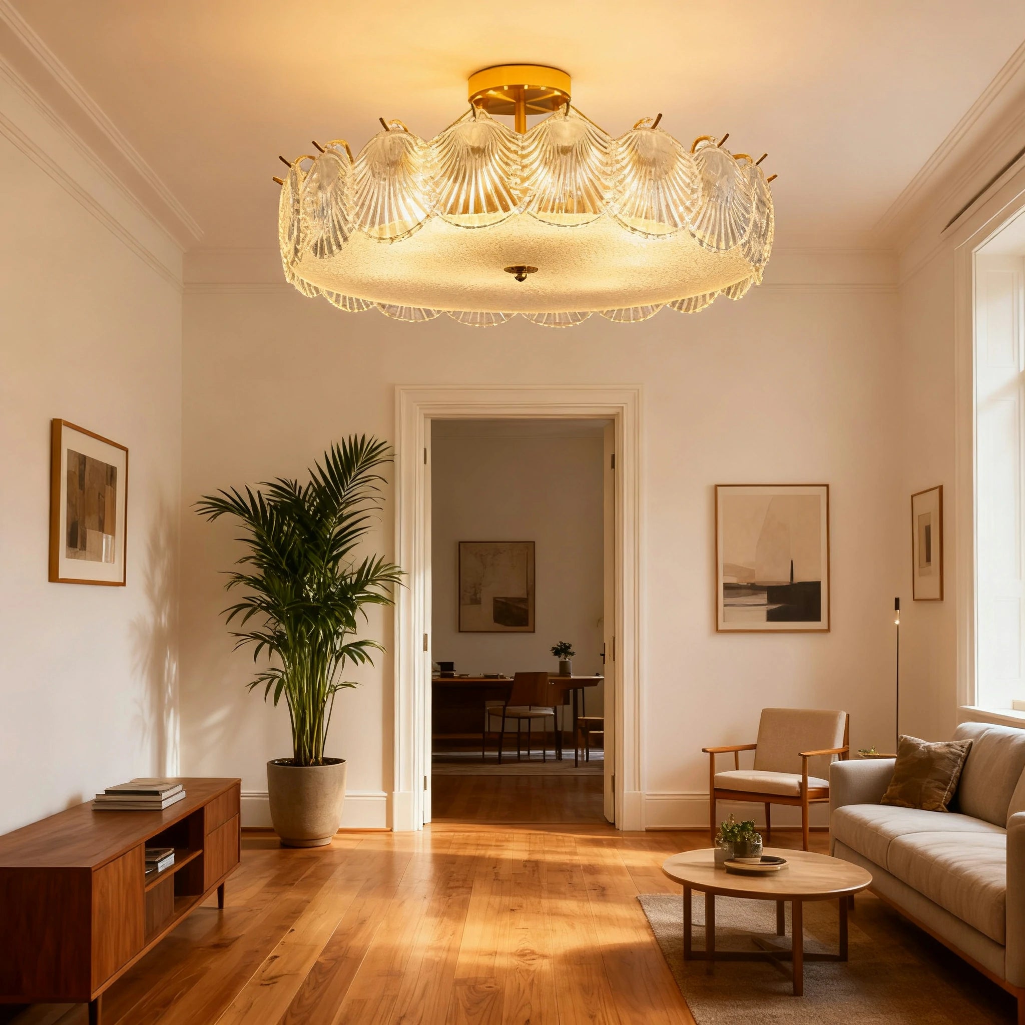 LIVARA 36/48W Shell Design Glass Pendant Light with Three-Color Dimmable LED, High CRI Ra≥97 & Flicker-Free Eye-Comfort Lighting