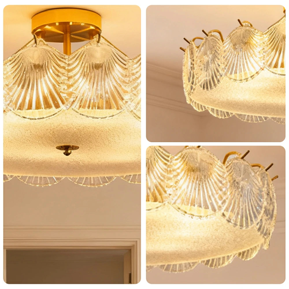 LIVARA 36/48W Shell Design Glass Pendant Light with Three-Color Dimmable LED, High CRI Ra≥97 & Flicker-Free Eye-Comfort Lighting