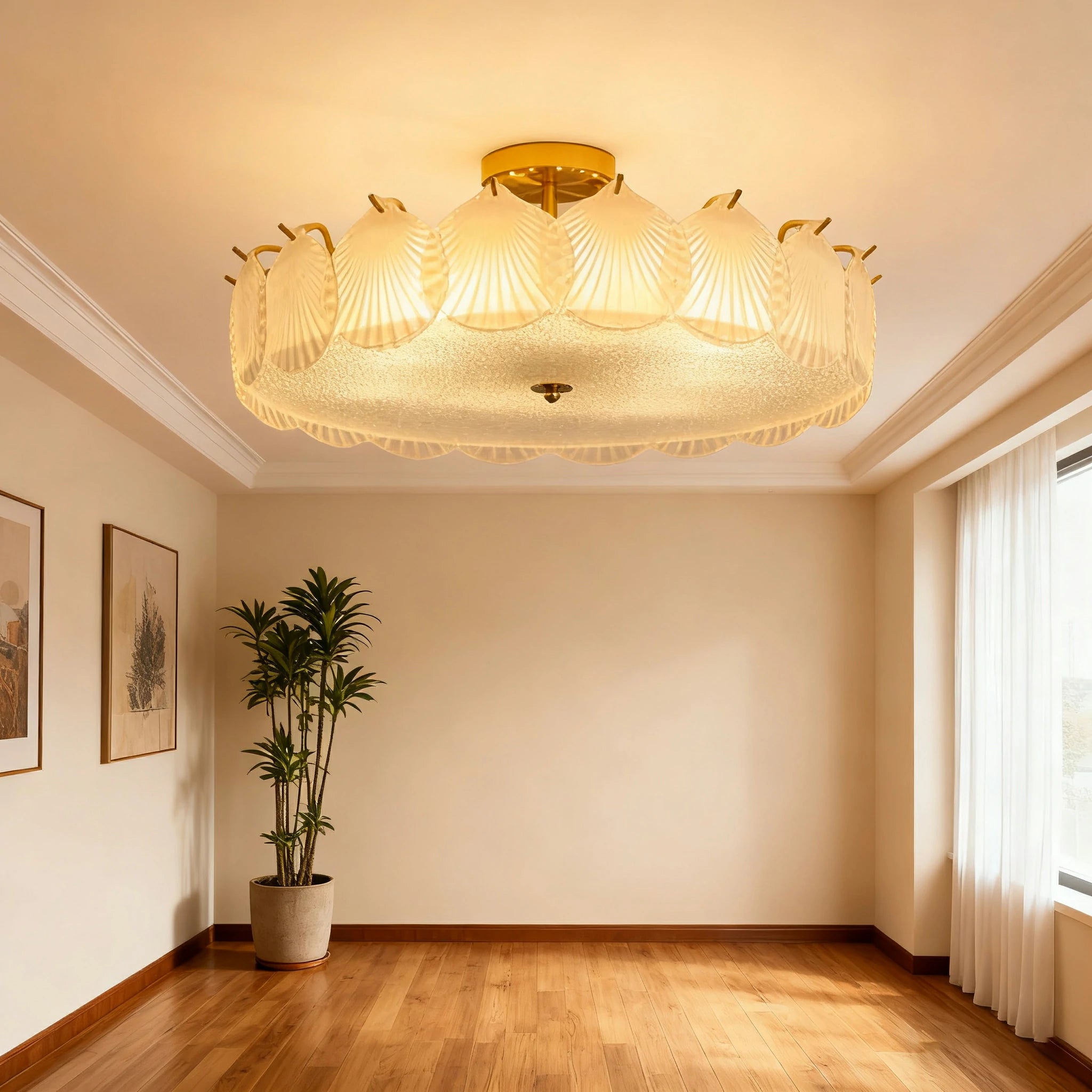 LIVARA 36/48W Shell Design Frosted Glass Pendant Light with Three-Color Dimmable LED, High CRI Ra≥97 & Flicker-Free Eye-Comfort Lighting