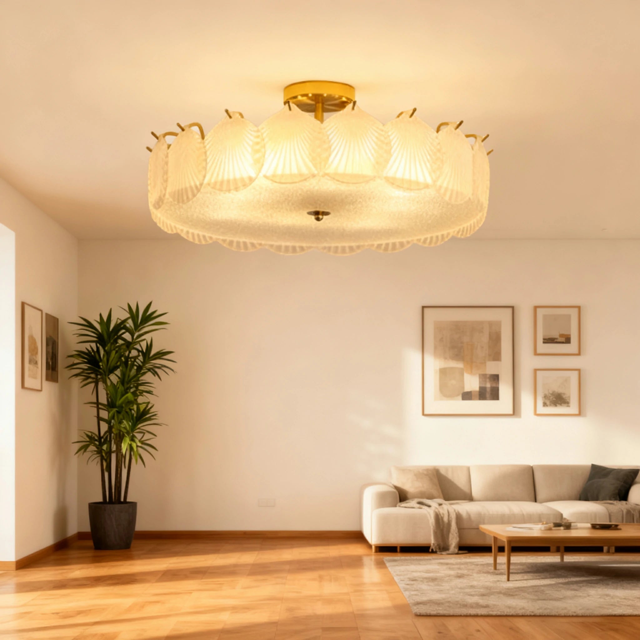 LIVARA 36/48W Shell Design Frosted Glass Pendant Light with Three-Color Dimmable LED, High CRI Ra≥97 & Flicker-Free Eye-Comfort Lighting