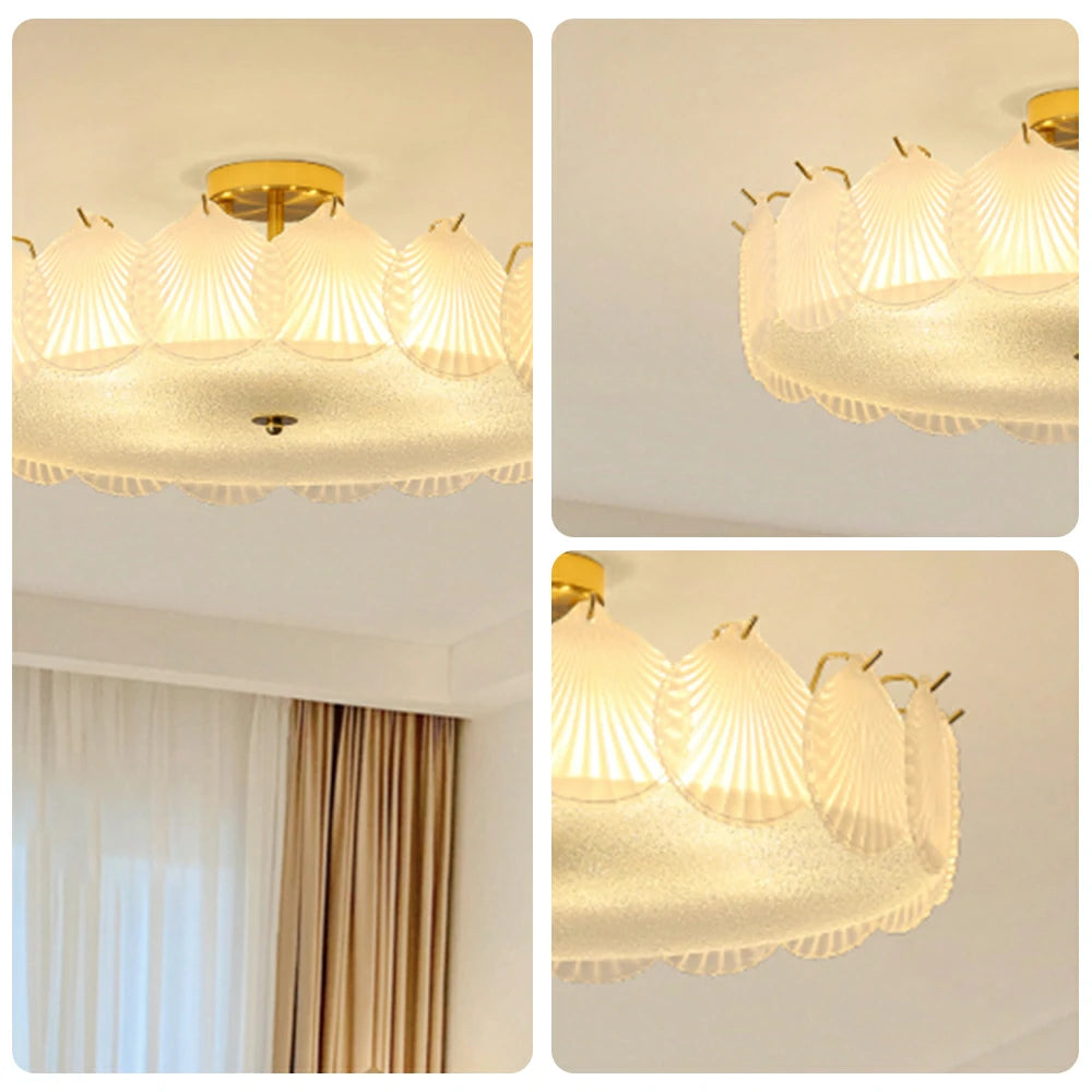 LIVARA 36/48W Shell Design Frosted Glass Pendant Light with Three-Color Dimmable LED, High CRI Ra≥97 & Flicker-Free Eye-Comfort Lighting