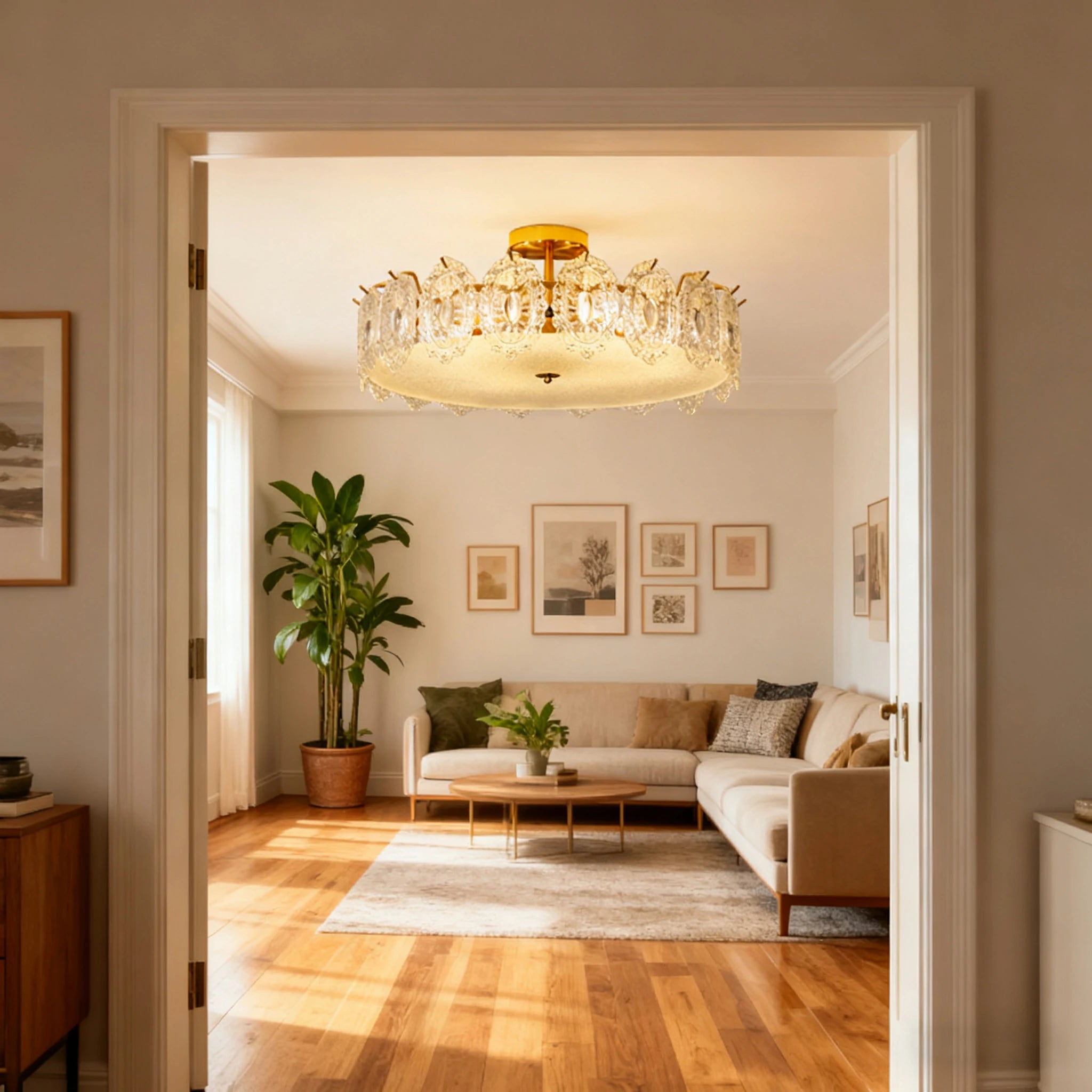 LIVARA 36/48W Ice-Mirror Design Glass Pendant Light with Three-Color Dimmable LED, High CRI Ra≥97 & Flicker-Free Eye-Comfort Lighting