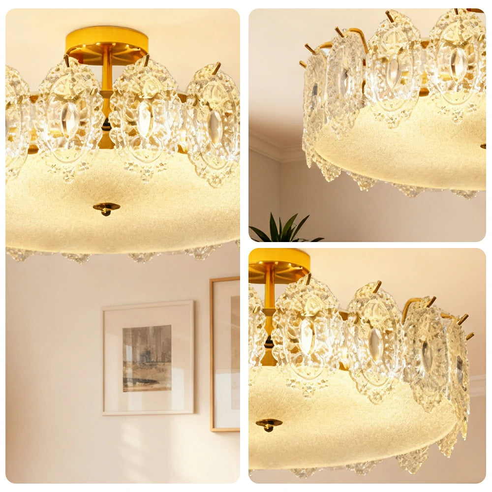 LIVARA 36/48W Ice-Mirror Design Glass Pendant Light with Three-Color Dimmable LED, High CRI Ra≥97 & Flicker-Free Eye-Comfort Lighting