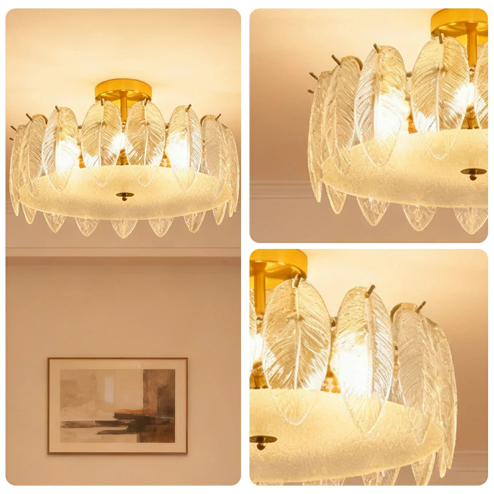 LIVARA 36/48W Feather Design Glass Pendant Light with Three-Color Dimmable LED, High CRI Ra≥97 & Flicker-Free Eye-Comfort Lighting