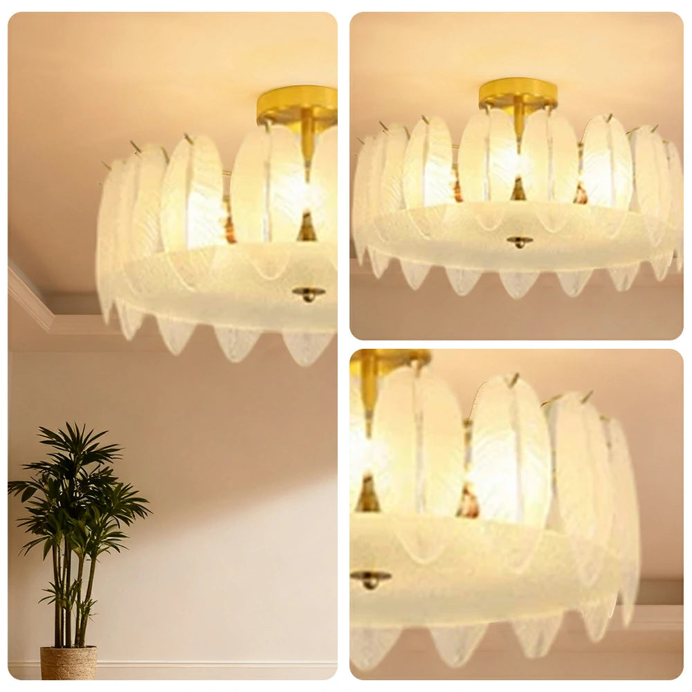 LIVARA 36/48W Feather Design Frosted Glass Pendant Light with Three-Color Dimmable LED, High CRI Ra≥97 & Flicker-Free Eye-Comfort Lighting