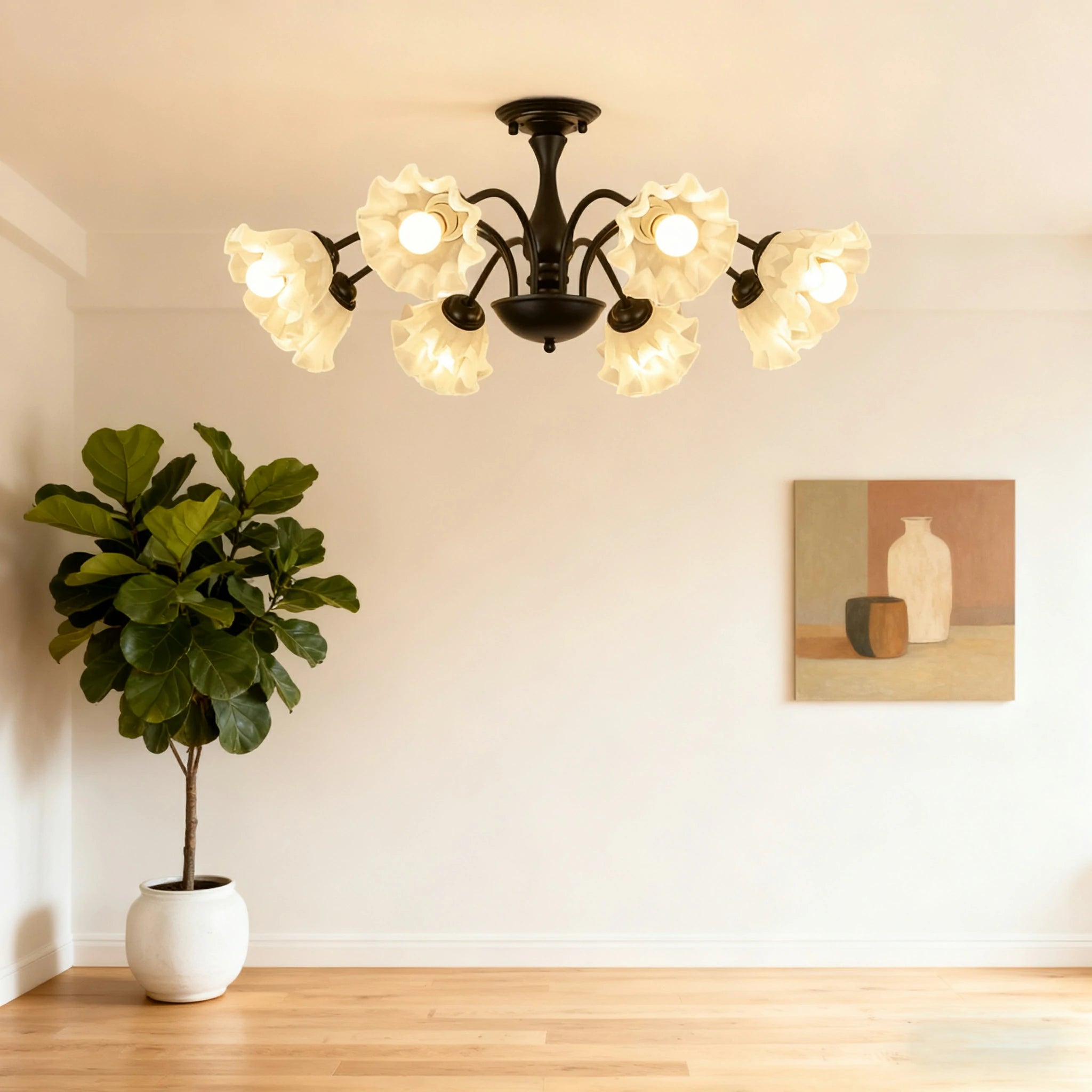 LIVARA 40W Lily Glass Ceiling Light with Full-Spectrum Eye-Protective LED, Ra97 High CRI & Rust-Resistant Iron Body