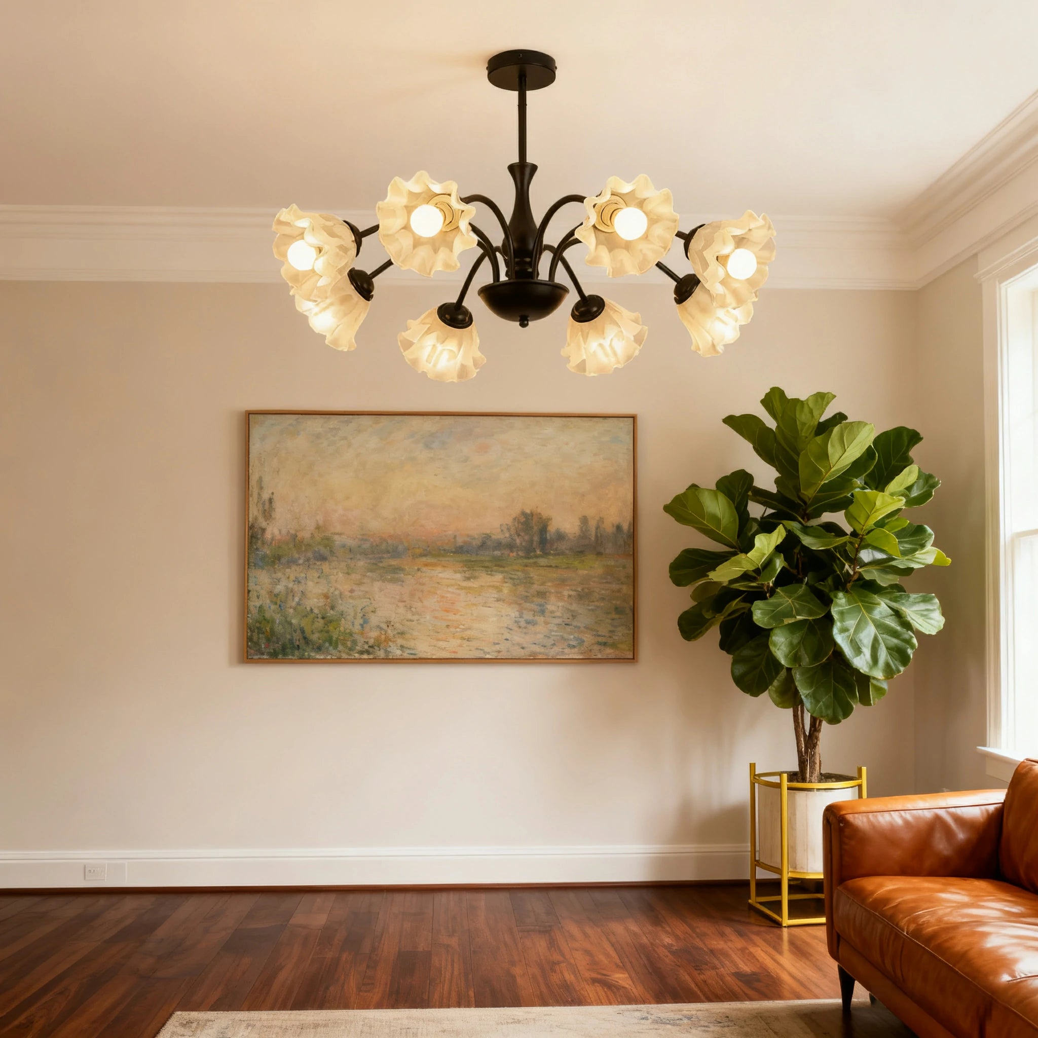 LIVARA 40W Lily Glass Pendant Light with Full-Spectrum Eye-Protective LED, Ra97 High CRI & Rust-Resistant Iron Body