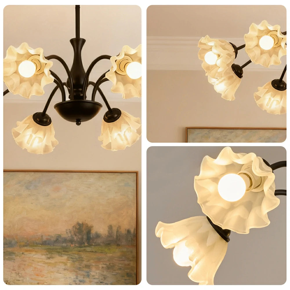 LIVARA 40W Lily Glass Pendant Light with Full-Spectrum Eye-Protective LED, Ra97 High CRI & Rust-Resistant Iron Body