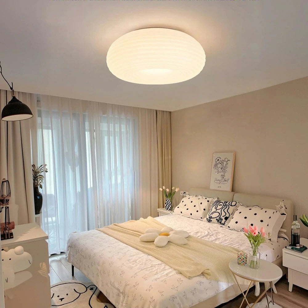 LIVARA Donut LED Ceiling Light 50cm 40W Three-Color Dimmable Anti-Glare Soft Light Iron Base & PE Lampshade Modern Flush Mount Lamp - White