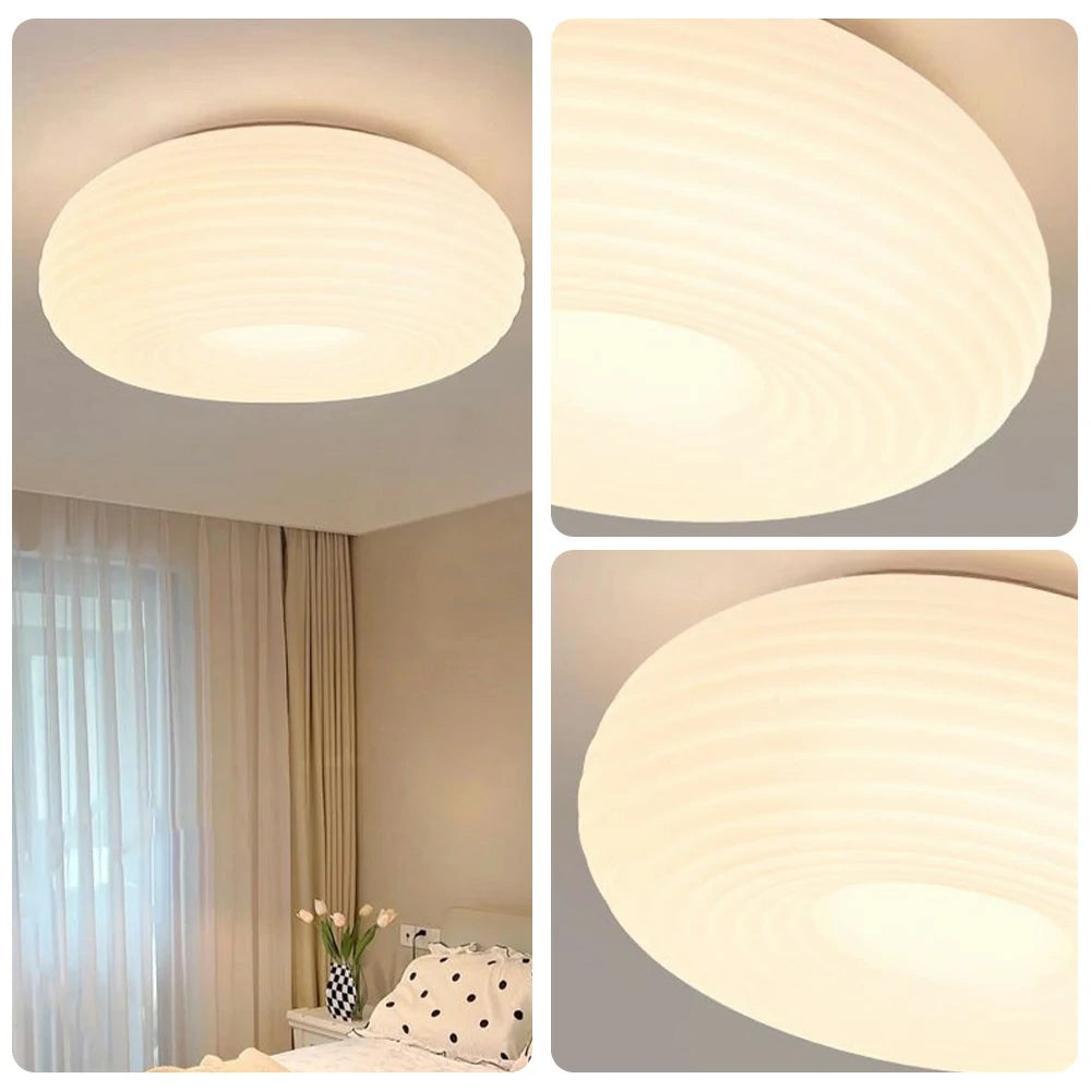 LIVARA Donut LED Ceiling Light 50cm 40W Three-Color Dimmable Anti-Glare Soft Light Iron Base & PE Lampshade Modern Flush Mount Lamp - White