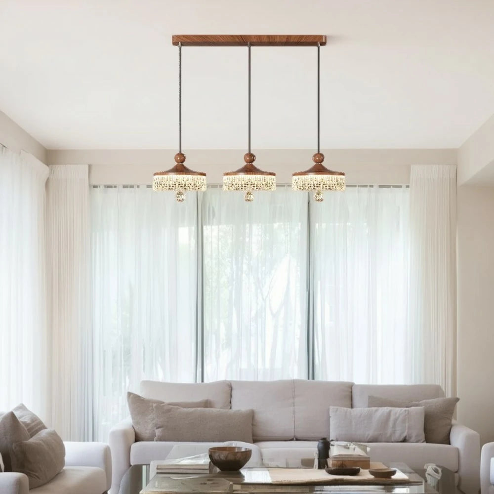 LIVARA 30W Pendant Light with Three-Color Dimmable LED, Fluid Curved Design & Eye-Comfort Acrylic Shade - Walnut