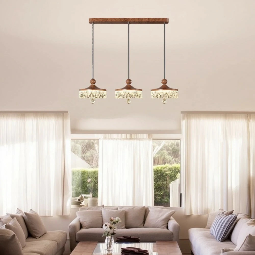 LIVARA 30W Pendant Light with Three-Color Dimmable LED, Fluid Curved Design & Eye-Comfort Acrylic Shade - Walnut