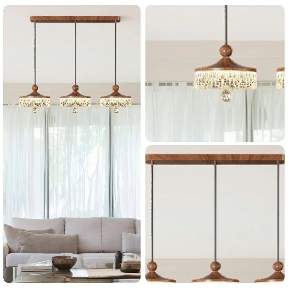 LIVARA 30W Pendant Light with Three-Color Dimmable LED, Fluid Curved Design & Eye-Comfort Acrylic Shade - Walnut