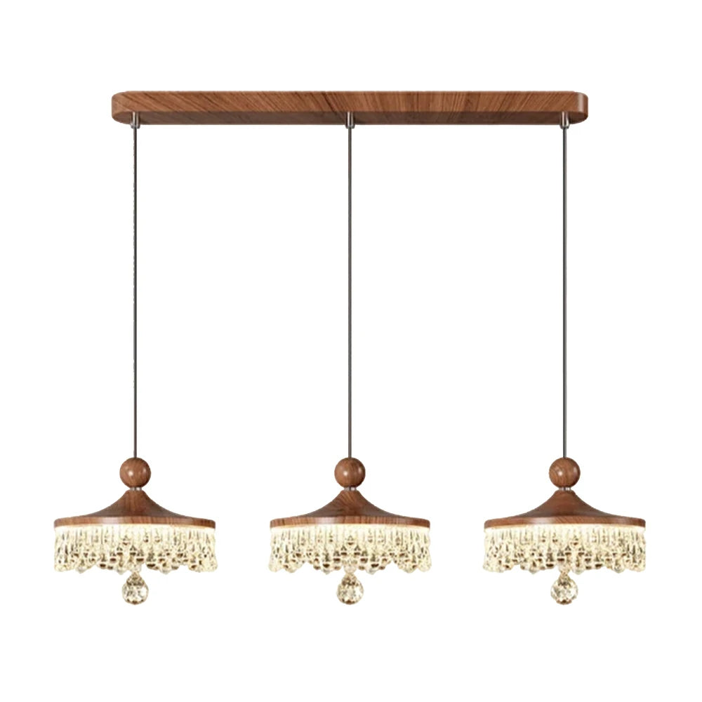 LIVARA 30W Pendant Light with Three-Color Dimmable LED, Fluid Curved Design & Eye-Comfort Acrylic Shade - Walnut