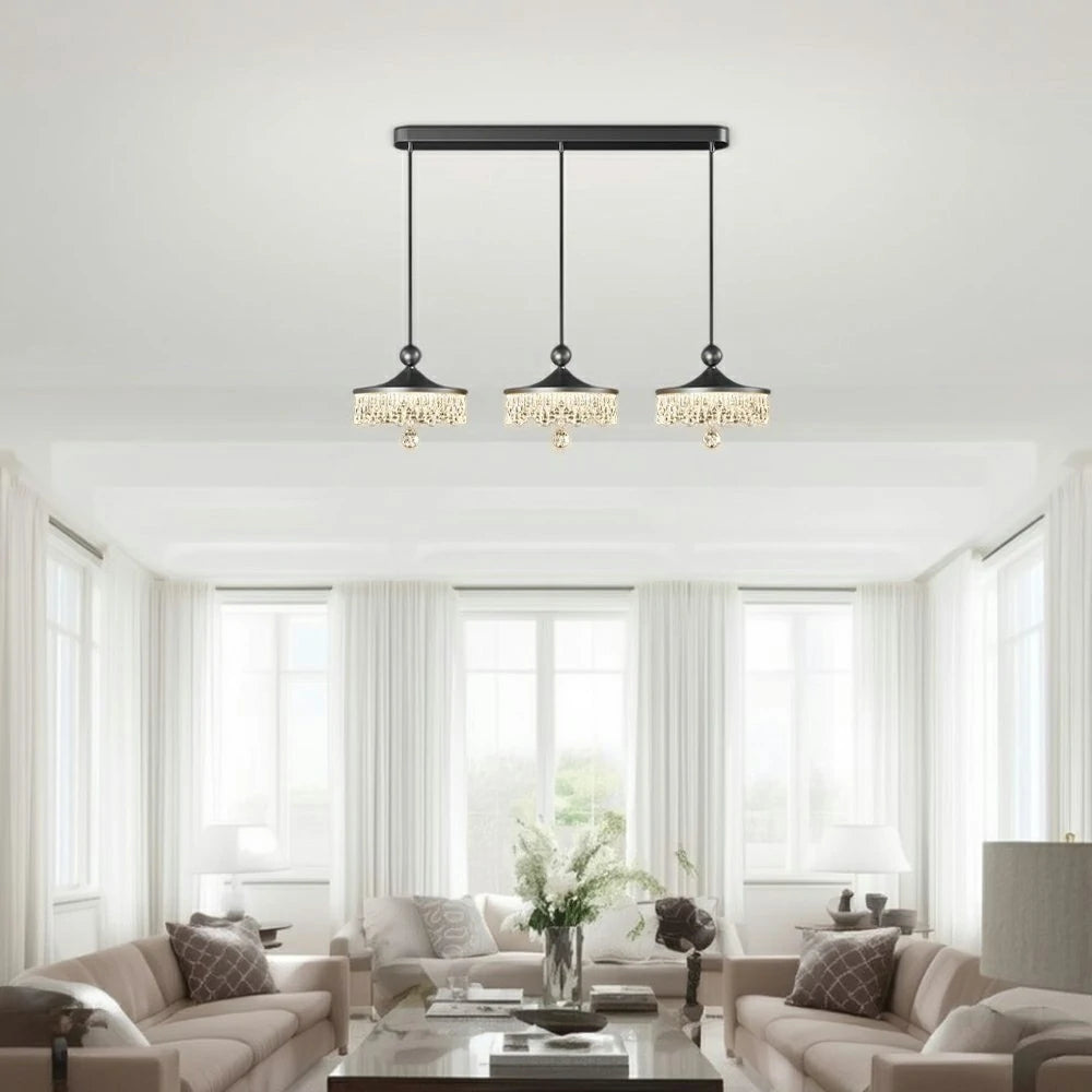 LIVARA 30W Pendant Light with Three-Color Dimmable LED, Fluid Curved Design & Eye-Comfort Acrylic Shade - Black