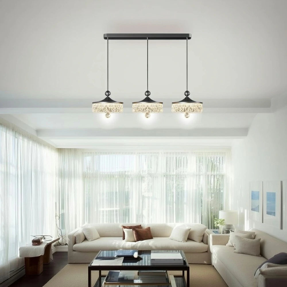 LIVARA 30W Pendant Light with Three-Color Dimmable LED, Fluid Curved Design & Eye-Comfort Acrylic Shade - Black