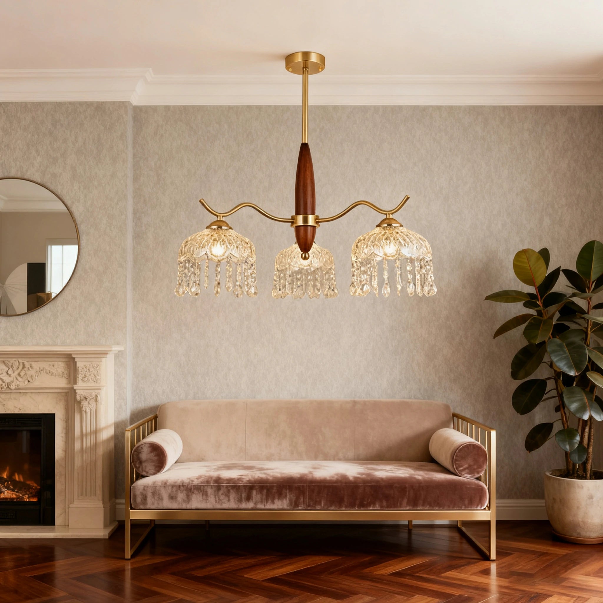 LIVARA 36W Crystal Pendant Light with Eye-Protection LED, Three-Color Dimmable Lighting & Solid Wood Electroplated Iron Body