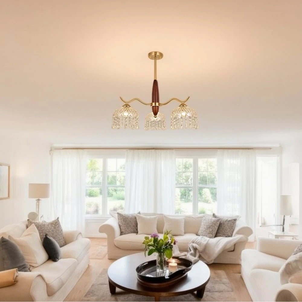 LIVARA 36W Crystal Pendant Light with Eye-Protection LED, Three-Color Dimmable Lighting & Solid Wood Electroplated Iron Body