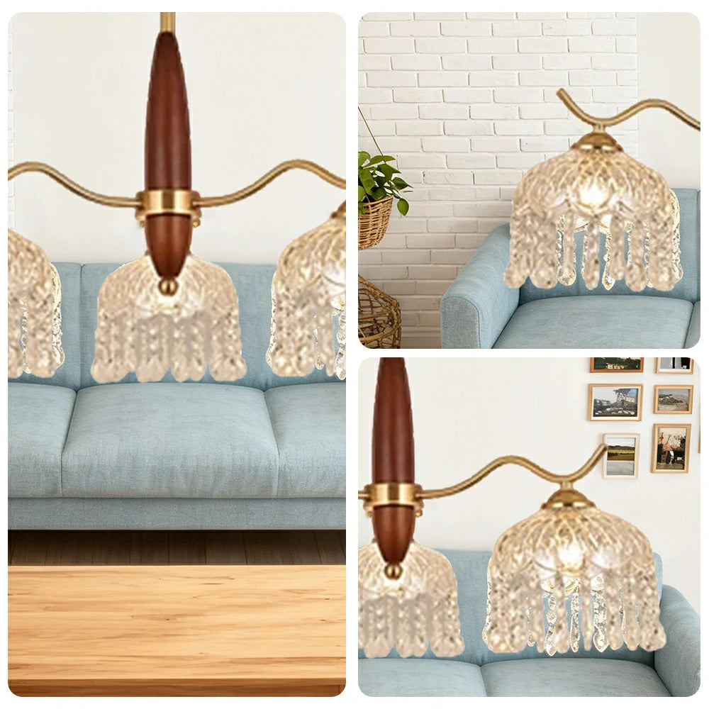 LIVARA 36W Crystal Pendant Light with Eye-Protection LED, Three-Color Dimmable Lighting & Solid Wood Electroplated Iron Body