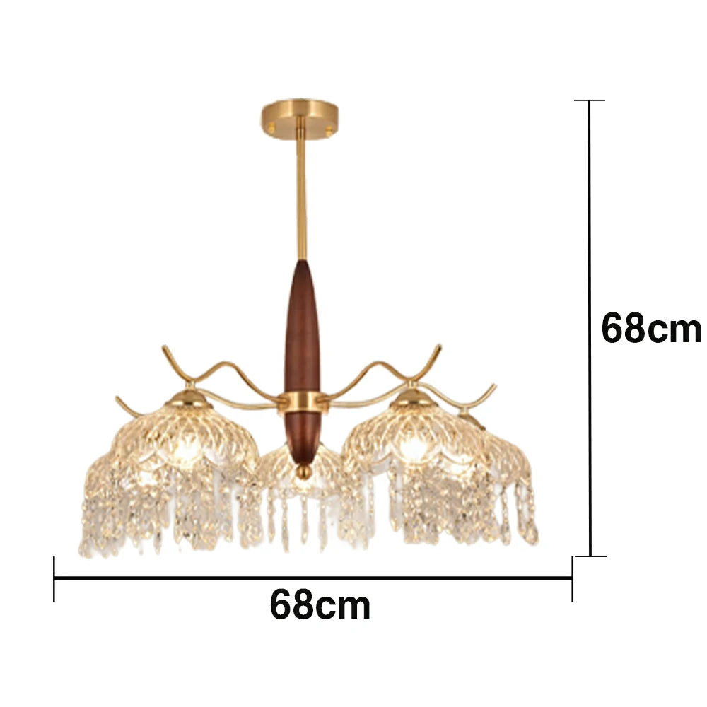 LIVARA 60W Crystal Pendant Light with Eye-Protection LED, Three-Color Dimmable Lighting & Solid Wood Electroplated Iron Body