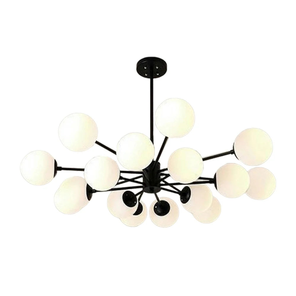 LIVARA 16-Head Black Opal Glass Pendant Light with 5W Tri-Color LED Bulbs Modern Iron & Glass Chandelier Adjustable Rod Design for Living & Dining Room