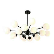 LIVARA 16-Head Black Opal Glass Pendant Light with 5W Tri-Color LED Bulbs Modern Iron & Glass Chandelier Adjustable Rod Design for Living & Dining Room